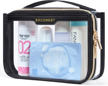 TSA Approved Toiletry Bag, Clear Travel Toiletry Bag, Makeup Cosmetic Pouch Bag for Women Quart Size Compliant Bag Organizer for Travel Essentials (Black Pack of 2,)