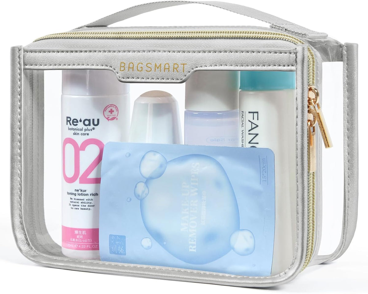 TSA Approved Toiletry Bag, Clear Travel Toiletry Bag, Makeup Cosmetic Pouch Bag for Women Quart Size Compliant Bag Organizer for Travel Essentials (Black Pack of 2,)