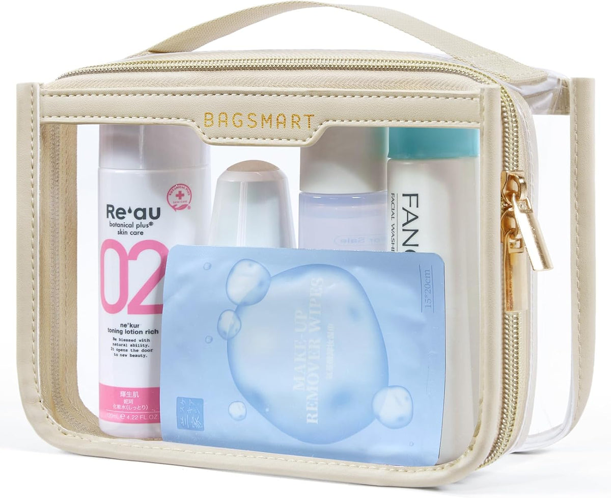 TSA Approved Toiletry Bag, Clear Travel Toiletry Bag, Makeup Cosmetic Pouch Bag for Women Quart Size Compliant Bag Organizer for Travel Essentials (Black Pack of 2,)
