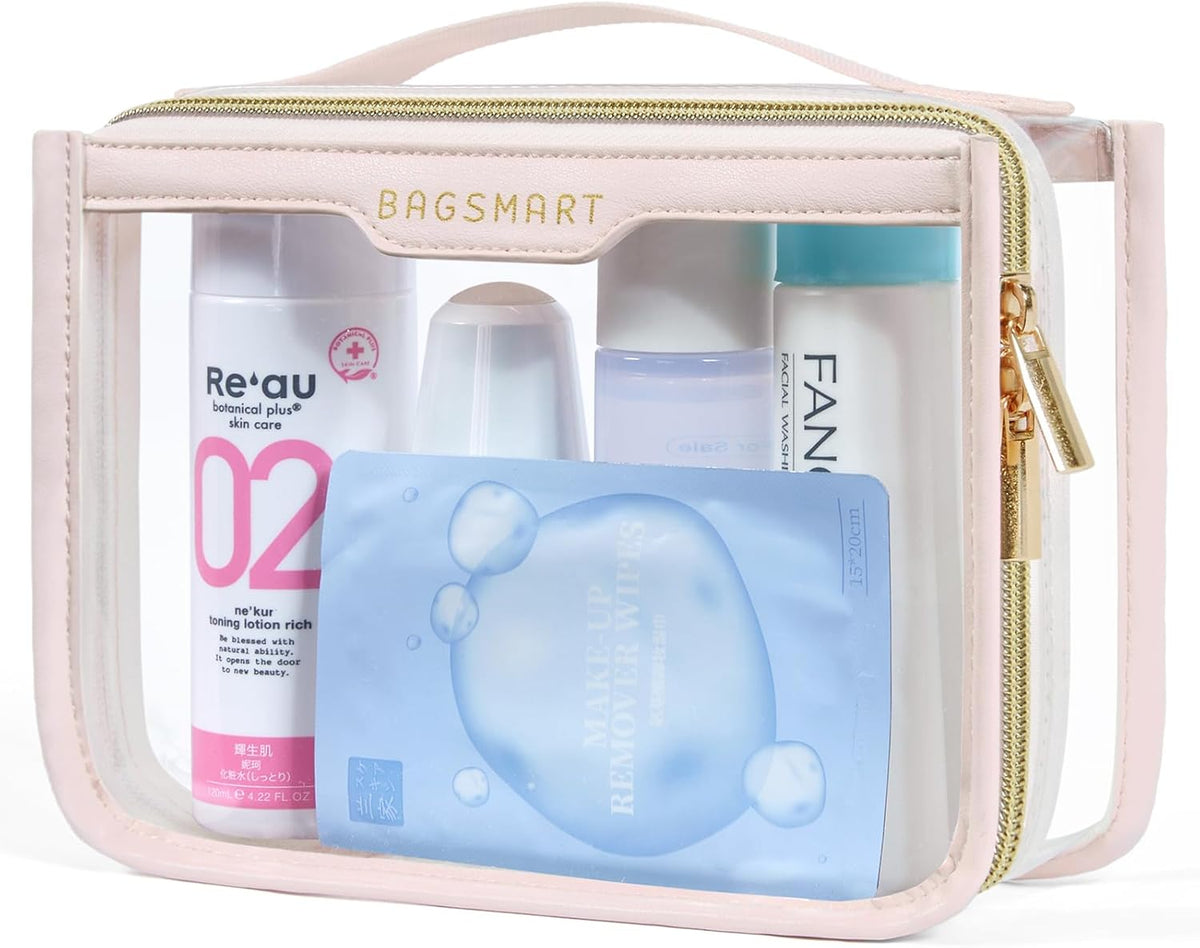TSA Approved Toiletry Bag, Clear Travel Toiletry Bag, Makeup Cosmetic Pouch Bag for Women Quart Size Compliant Bag Organizer for Travel Essentials (Black Pack of 2,)