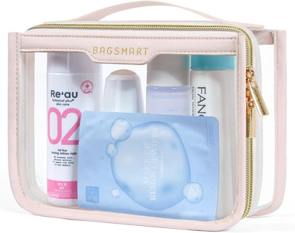TSA Approved Toiletry Bag, Clear Travel Toiletry Bag, Makeup Cosmetic Pouch Bag for Women Quart Size Compliant Bag Organizer for Travel Essentials (Black Pack of 2,)