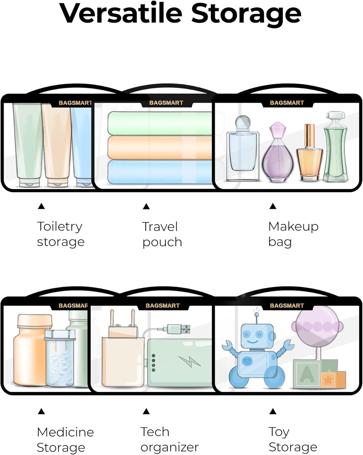 TSA Approved Toiletry Bag, Clear Travel Toiletry Bag, Makeup Cosmetic Pouch Bag for Women Quart Size Compliant Bag Organizer for Travel Essentials (Black Pack of 2,)
