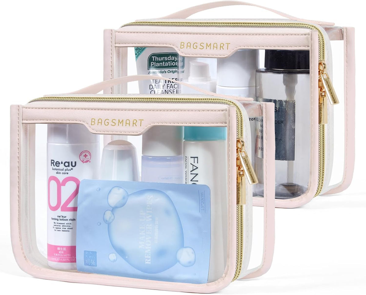 TSA Approved Toiletry Bag, Clear Travel Toiletry Bag, Makeup Cosmetic Pouch Bag for Women Quart Size Compliant Bag Organizer for Travel Essentials (Black Pack of 2,)