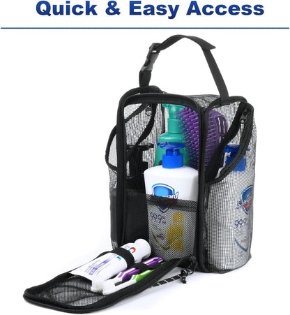 Mesh Shower Caddy Toiletry Organizer Hanging Shower Tote Bag, Quick Dry Shower Organizer Portable Bath Bag with Durable Zippers & Side Pockets for Travel, Gym, Swimming, Beach and Camp