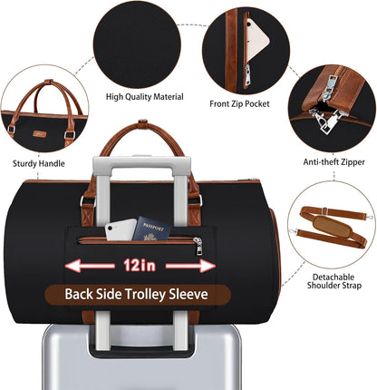 Convertible Garment Duffle Bags for Travel - Carry On Garment Bags With Toiletry Bag, Large Weekender Bags for Women Men 2 in 1 Hanging Suitcase Suit Travel Duffel Bags (2pcs Set, Green)