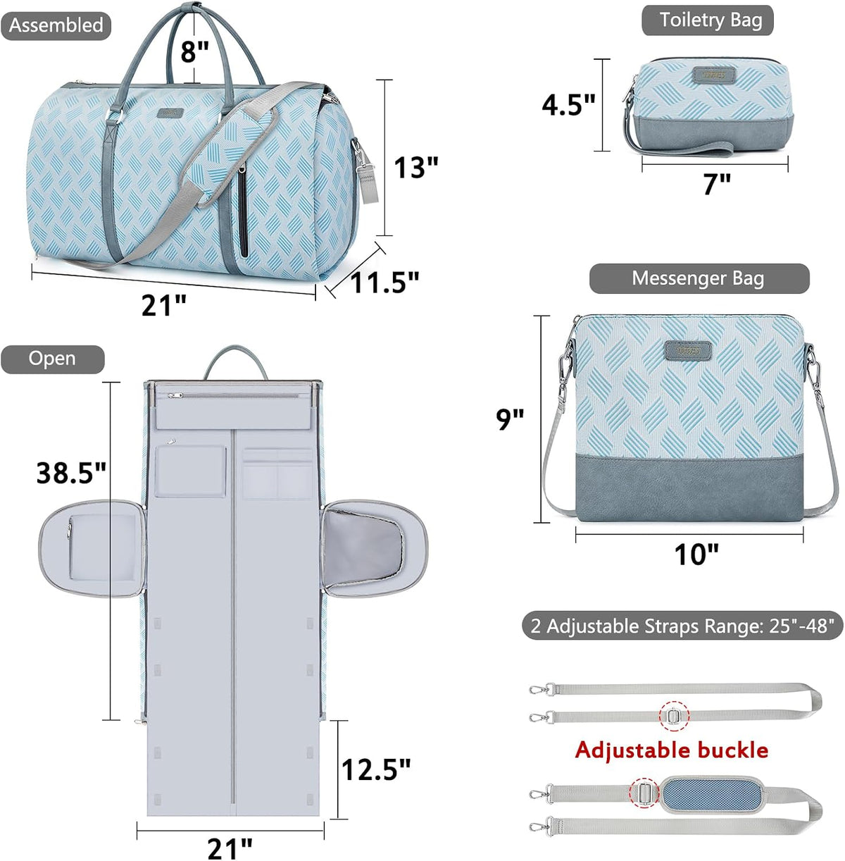 Convertible Garment Duffle Bags for Travel - Carry On Garment Bags With Toiletry Bag, Large Weekender Bags for Women Men 2 in 1 Hanging Suitcase Suit Travel Duffel Bags (2pcs Set, Green)
