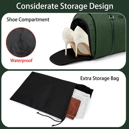 Convertible Garment Duffle Bags for Travel - Carry On Garment Bags With Toiletry Bag, Large Weekender Bags for Women Men 2 in 1 Hanging Suitcase Suit Travel Duffel Bags (2pcs Set, Green)