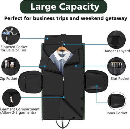 Convertible Garment Duffle Bags for Travel - Carry On Garment Bags With Toiletry Bag, Large Weekender Bags for Women Men 2 in 1 Hanging Suitcase Suit Travel Duffel Bags (2pcs Set, Green)