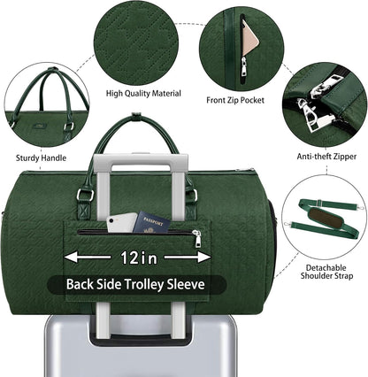 Convertible Garment Duffle Bags for Travel - Carry On Garment Bags With Toiletry Bag, Large Weekender Bags for Women Men 2 in 1 Hanging Suitcase Suit Travel Duffel Bags (2pcs Set, Green)