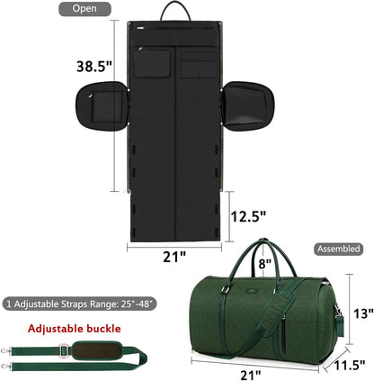 Convertible Garment Duffle Bags for Travel - Carry On Garment Bags With Toiletry Bag, Large Weekender Bags for Women Men 2 in 1 Hanging Suitcase Suit Travel Duffel Bags (2pcs Set, Green)