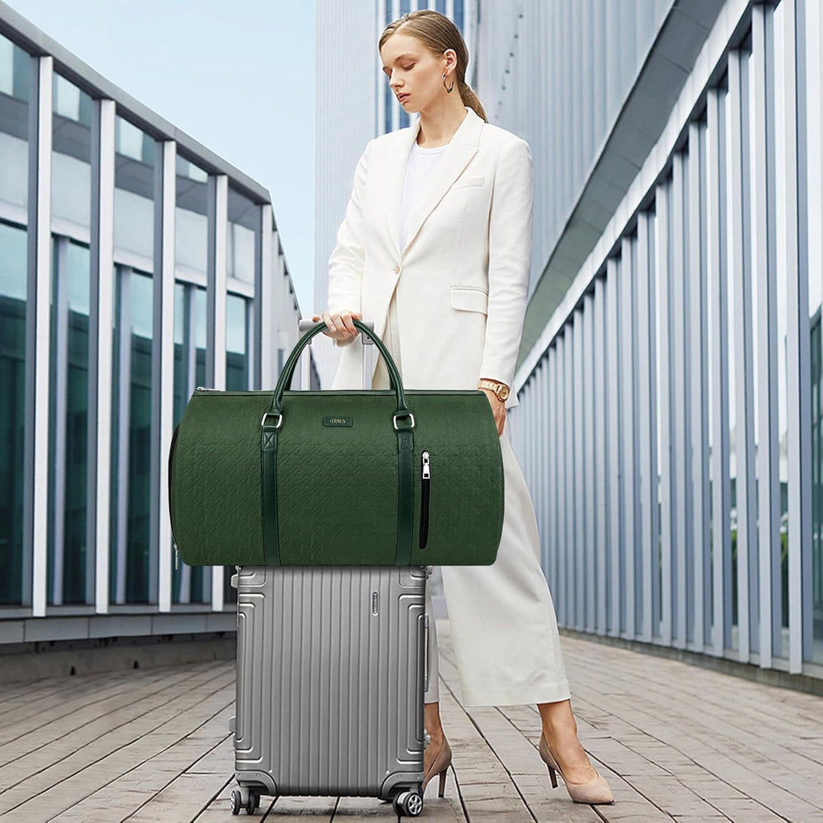 Convertible Garment Duffle Bags for Travel - Carry On Garment Bags With Toiletry Bag, Large Weekender Bags for Women Men 2 in 1 Hanging Suitcase Suit Travel Duffel Bags (2pcs Set, Green)