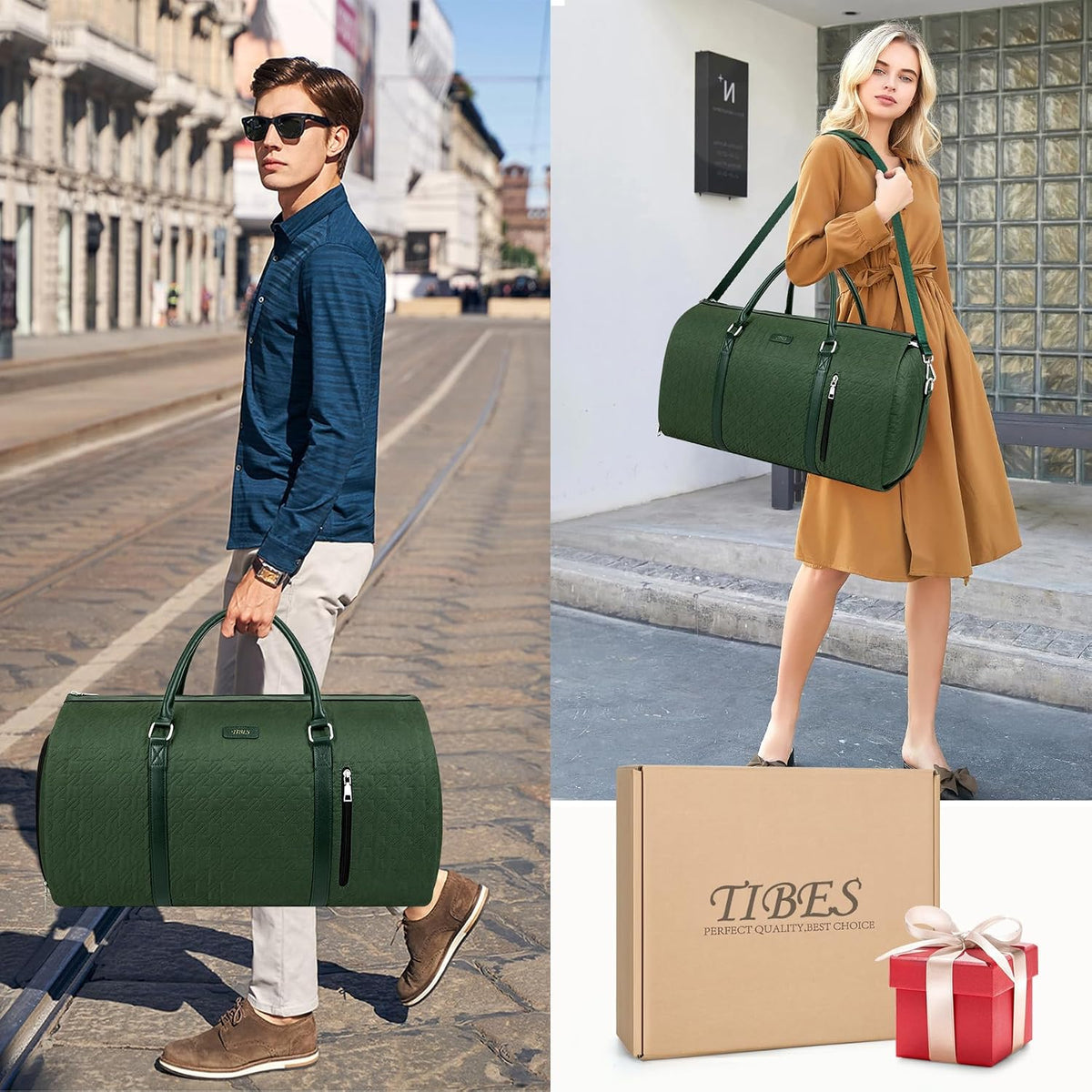 Convertible Garment Duffle Bags for Travel - Carry On Garment Bags With Toiletry Bag, Large Weekender Bags for Women Men 2 in 1 Hanging Suitcase Suit Travel Duffel Bags (2pcs Set, Green)