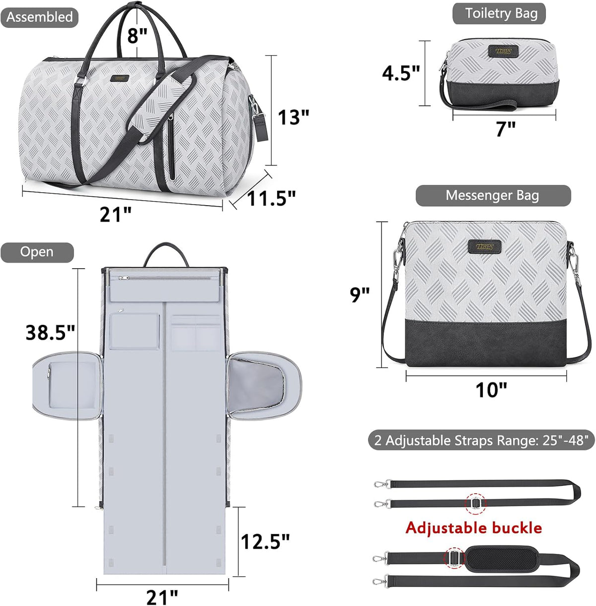 Convertible Garment Duffle Bags for Travel - Carry On Garment Bags With Toiletry Bag, Large Weekender Bags for Women Men 2 in 1 Hanging Suitcase Suit Travel Duffel Bags (2pcs Set, Green)