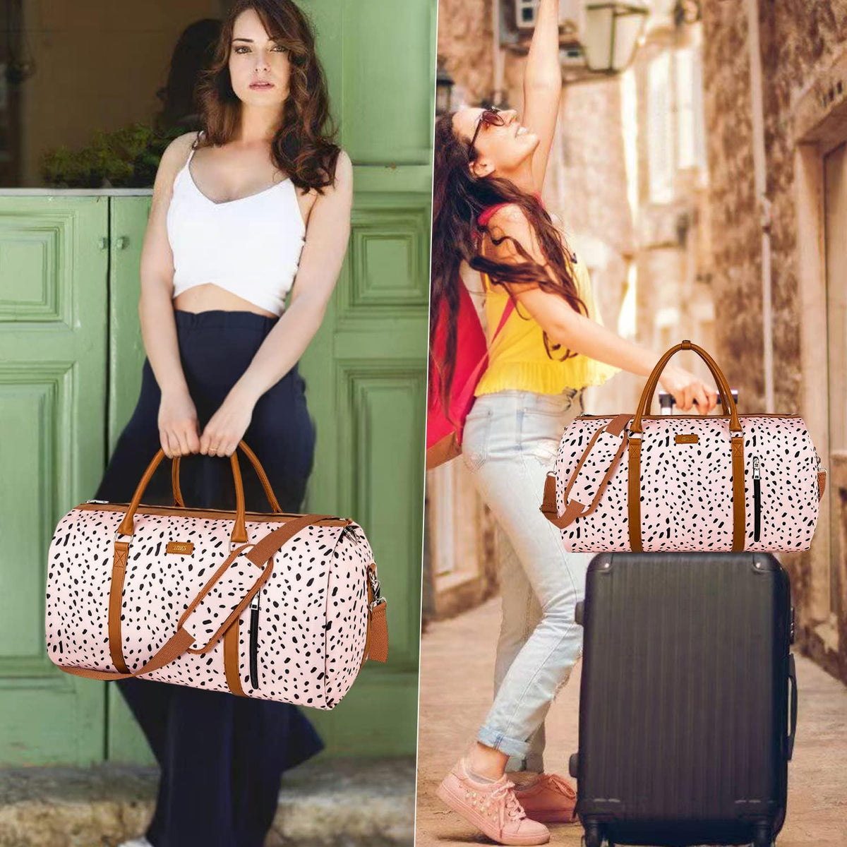Convertible Garment Duffle Bags for Travel - Carry On Garment Bags With Toiletry Bag, Large Weekender Bags for Women Men 2 in 1 Hanging Suitcase Suit Travel Duffel Bags (2pcs Set, Green)