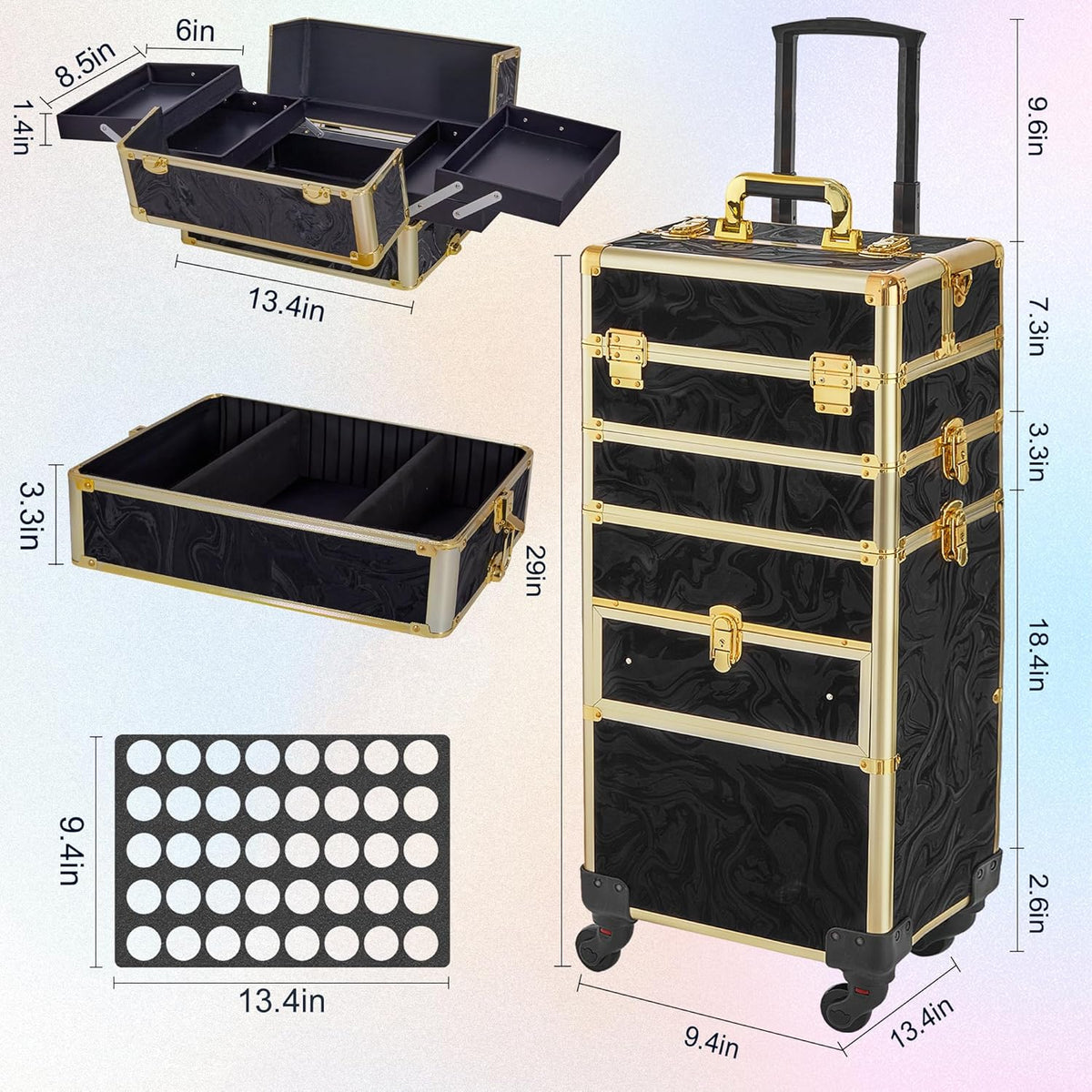 Rolling Makeup Case with Drawer, Makeup Train Case, 4 in 1Cosmetology Case on Wheels, Christmas Gift, Large Makeup Case Organizers, Profesional Cosmetic Case for Salon Barber, Light pink