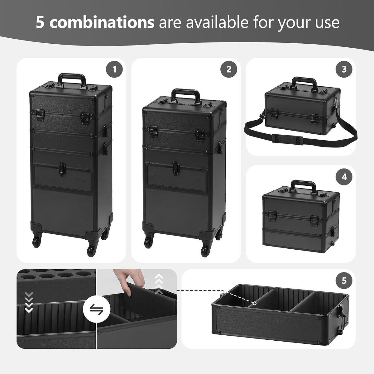 Rolling Makeup Case with Drawer, Makeup Train Case, 4 in 1Cosmetology Case on Wheels, Christmas Gift, Large Makeup Case Organizers, Profesional Cosmetic Case for Salon Barber, Light pink