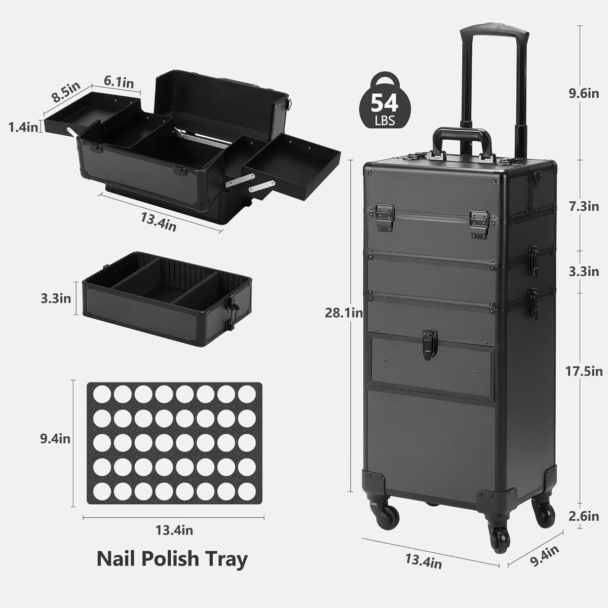 Rolling Makeup Case with Drawer, Makeup Train Case, 4 in 1Cosmetology Case on Wheels, Christmas Gift, Large Makeup Case Organizers, Profesional Cosmetic Case for Salon Barber, Light pink