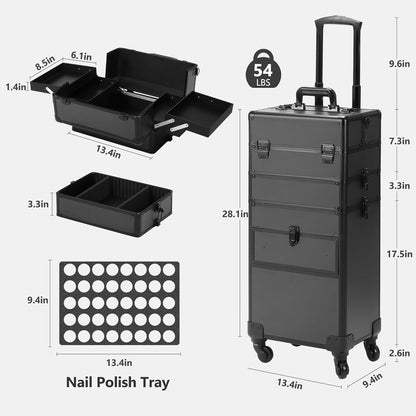 Rolling Makeup Case with Drawer, Makeup Train Case, 4 in 1Cosmetology Case on Wheels, Christmas Gift, Large Makeup Case Organizers, Profesional Cosmetic Case for Salon Barber, Light pink