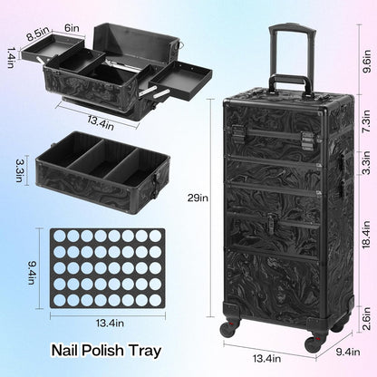 Rolling Makeup Case with Drawer, Makeup Train Case, 4 in 1Cosmetology Case on Wheels, Christmas Gift, Large Makeup Case Organizers, Profesional Cosmetic Case for Salon Barber, Light pink