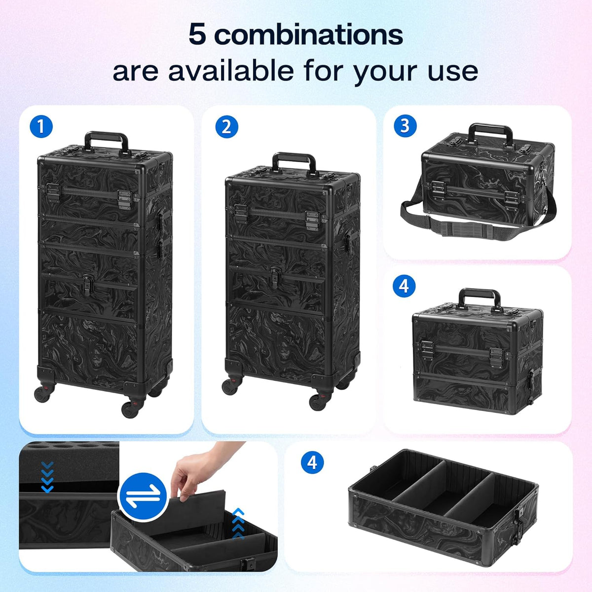 Rolling Makeup Case with Drawer, Makeup Train Case, 4 in 1Cosmetology Case on Wheels, Christmas Gift, Large Makeup Case Organizers, Profesional Cosmetic Case for Salon Barber, Light pink