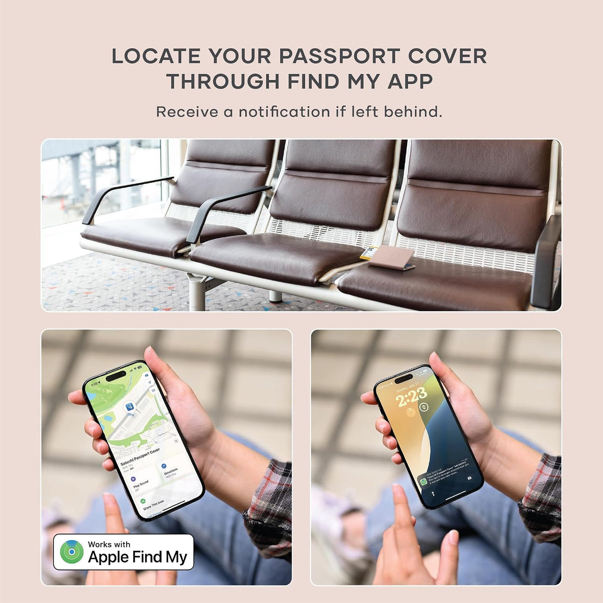 Passport Holder for Travel with Find My, Passport Cover with 4 Card Holder, Wireless Charging, and RFID protection – Travel Essential Vegan Leather Passport Holder – Black