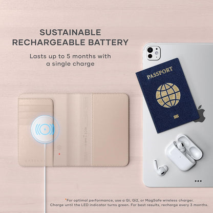 Passport Holder for Travel with Find My, Passport Cover with 4 Card Holder, Wireless Charging, and RFID protection – Travel Essential Vegan Leather Passport Holder – Black
