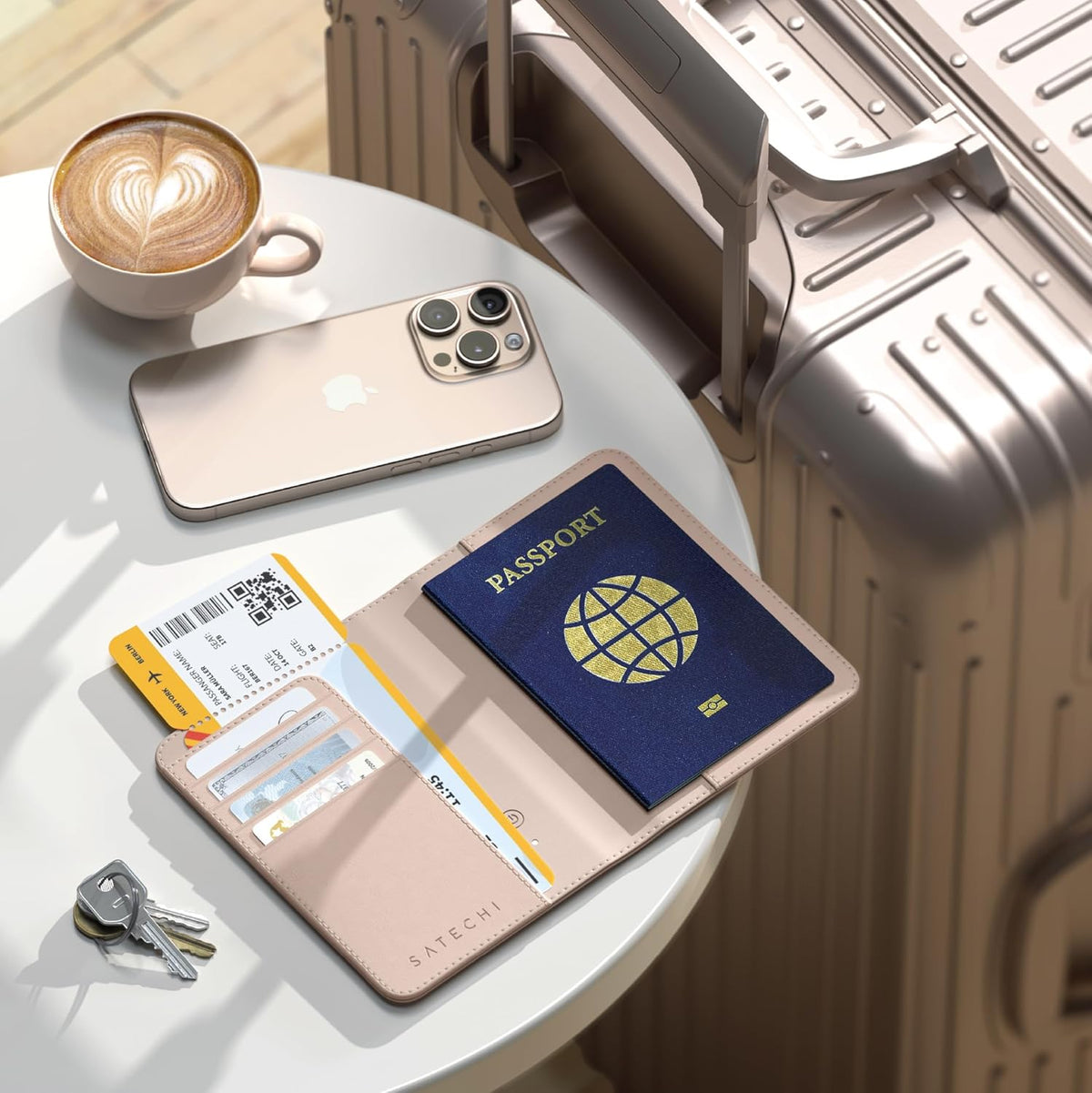 Passport Holder for Travel with Find My, Passport Cover with 4 Card Holder, Wireless Charging, and RFID protection – Travel Essential Vegan Leather Passport Holder – Black