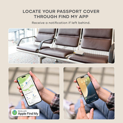 Passport Holder for Travel with Find My, Passport Cover with 4 Card Holder, Wireless Charging, and RFID protection – Travel Essential Vegan Leather Passport Holder – Black