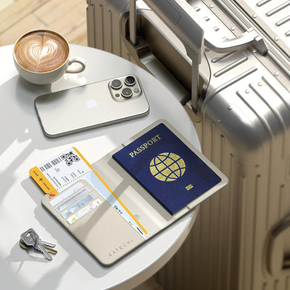 Passport Holder for Travel with Find My, Passport Cover with 4 Card Holder, Wireless Charging, and RFID protection – Travel Essential Vegan Leather Passport Holder – Black