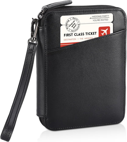 Polare Napa Leather Family Passport Wallet for 4 Passports, RFID Blocking Bifold Passport Cover Travel Document Organizer Holder (Black)