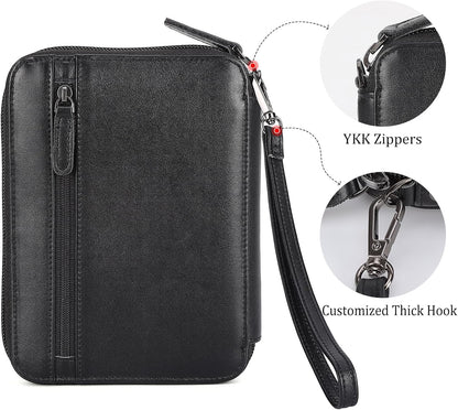 Polare Napa Leather Family Passport Wallet for 4 Passports, RFID Blocking Bifold Passport Cover Travel Document Organizer Holder (Black)