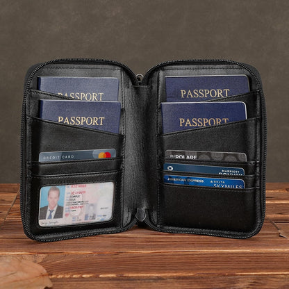 Polare Napa Leather Family Passport Wallet for 4 Passports, RFID Blocking Bifold Passport Cover Travel Document Organizer Holder (Black)