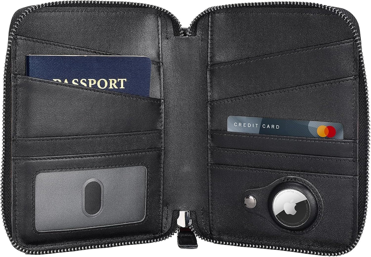 Polare Napa Leather Family Passport Wallet for 4 Passports, RFID Blocking Bifold Passport Cover Travel Document Organizer Holder (Black)