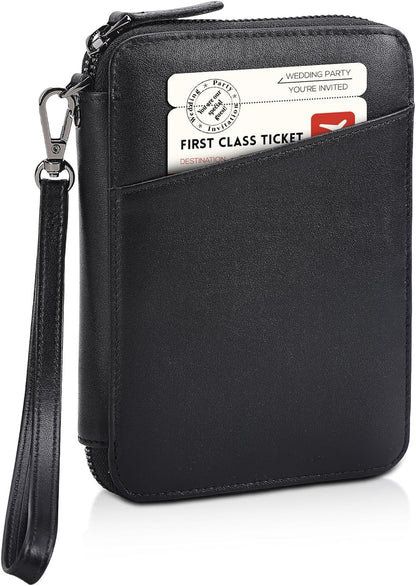 Polare Napa Leather Family Passport Wallet for 4 Passports, RFID Blocking Bifold Passport Cover Travel Document Organizer Holder (Black)