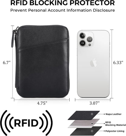 Polare Napa Leather Family Passport Wallet for 4 Passports, RFID Blocking Bifold Passport Cover Travel Document Organizer Holder (Black)