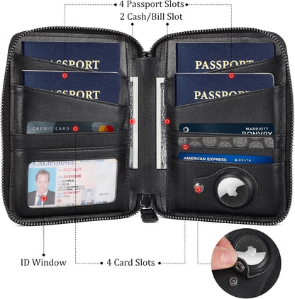 Polare Napa Leather Family Passport Wallet for 4 Passports, RFID Blocking Bifold Passport Cover Travel Document Organizer Holder (Black)