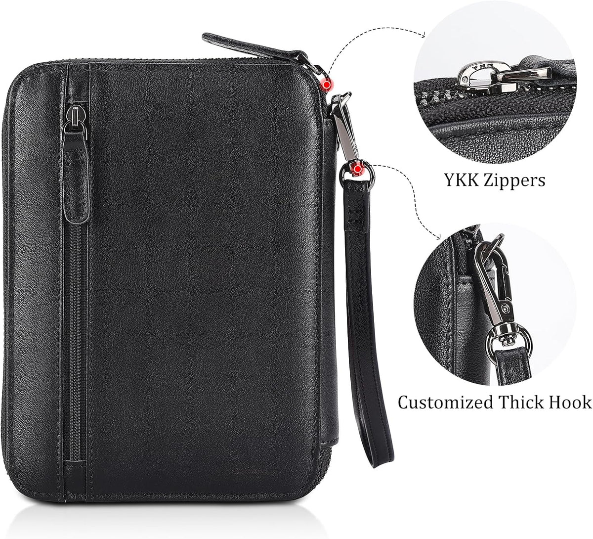 Polare Napa Leather Family Passport Wallet for 4 Passports, RFID Blocking Bifold Passport Cover Travel Document Organizer Holder (Black)