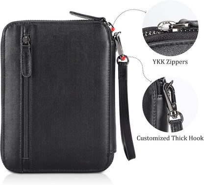 Polare Napa Leather Family Passport Wallet for 4 Passports, RFID Blocking Bifold Passport Cover Travel Document Organizer Holder (Black)
