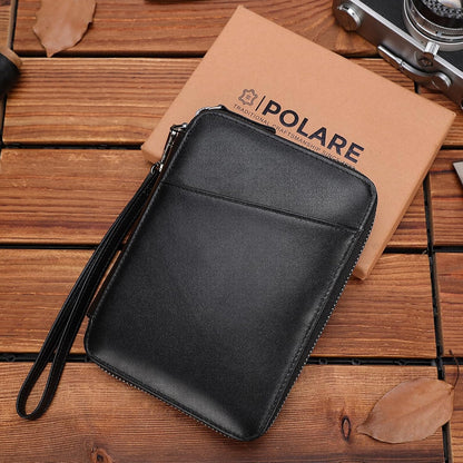 Polare Napa Leather Family Passport Wallet for 4 Passports, RFID Blocking Bifold Passport Cover Travel Document Organizer Holder (Black)