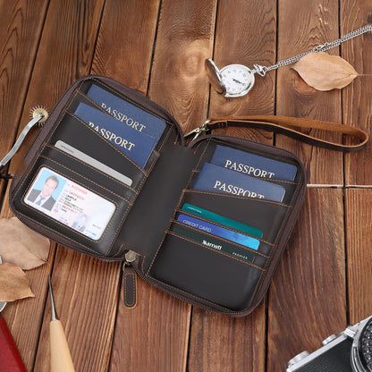 Polare Napa Leather Family Passport Wallet for 4 Passports, RFID Blocking Bifold Passport Cover Travel Document Organizer Holder (Black)