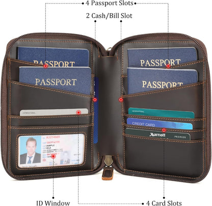 Polare Napa Leather Family Passport Wallet for 4 Passports, RFID Blocking Bifold Passport Cover Travel Document Organizer Holder (Black)