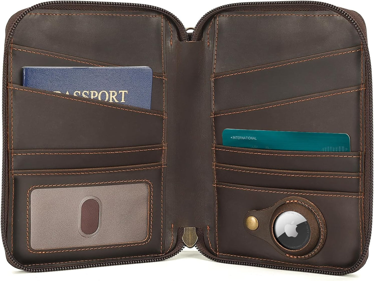 Polare Napa Leather Family Passport Wallet for 4 Passports, RFID Blocking Bifold Passport Cover Travel Document Organizer Holder (Black)