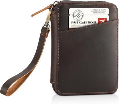 Polare Napa Leather Family Passport Wallet for 4 Passports, RFID Blocking Bifold Passport Cover Travel Document Organizer Holder (Black)