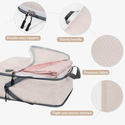 Compression Packing Cubes, 7 Set Packing Cubes Compression, Travel Essentials, Travel Organizer for Shoes, Clothing, Grey