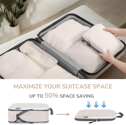 Compression Packing Cubes, 7 Set Packing Cubes Compression, Travel Essentials, Travel Organizer for Shoes, Clothing, Grey