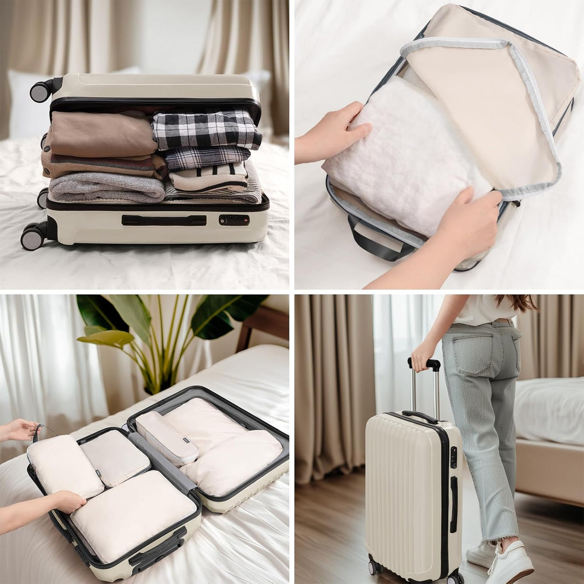 Compression Packing Cubes, 7 Set Packing Cubes Compression, Travel Essentials, Travel Organizer for Shoes, Clothing, Grey