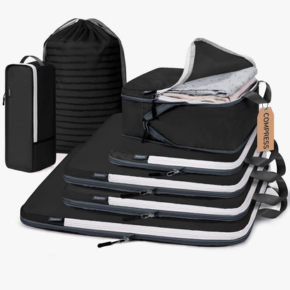 Compression Packing Cubes, 7 Set Packing Cubes Compression, Travel Essentials, Travel Organizer for Shoes, Clothing, Grey