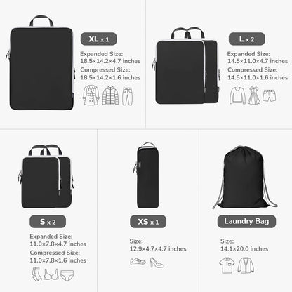 Compression Packing Cubes, 7 Set Packing Cubes Compression, Travel Essentials, Travel Organizer for Shoes, Clothing, Grey