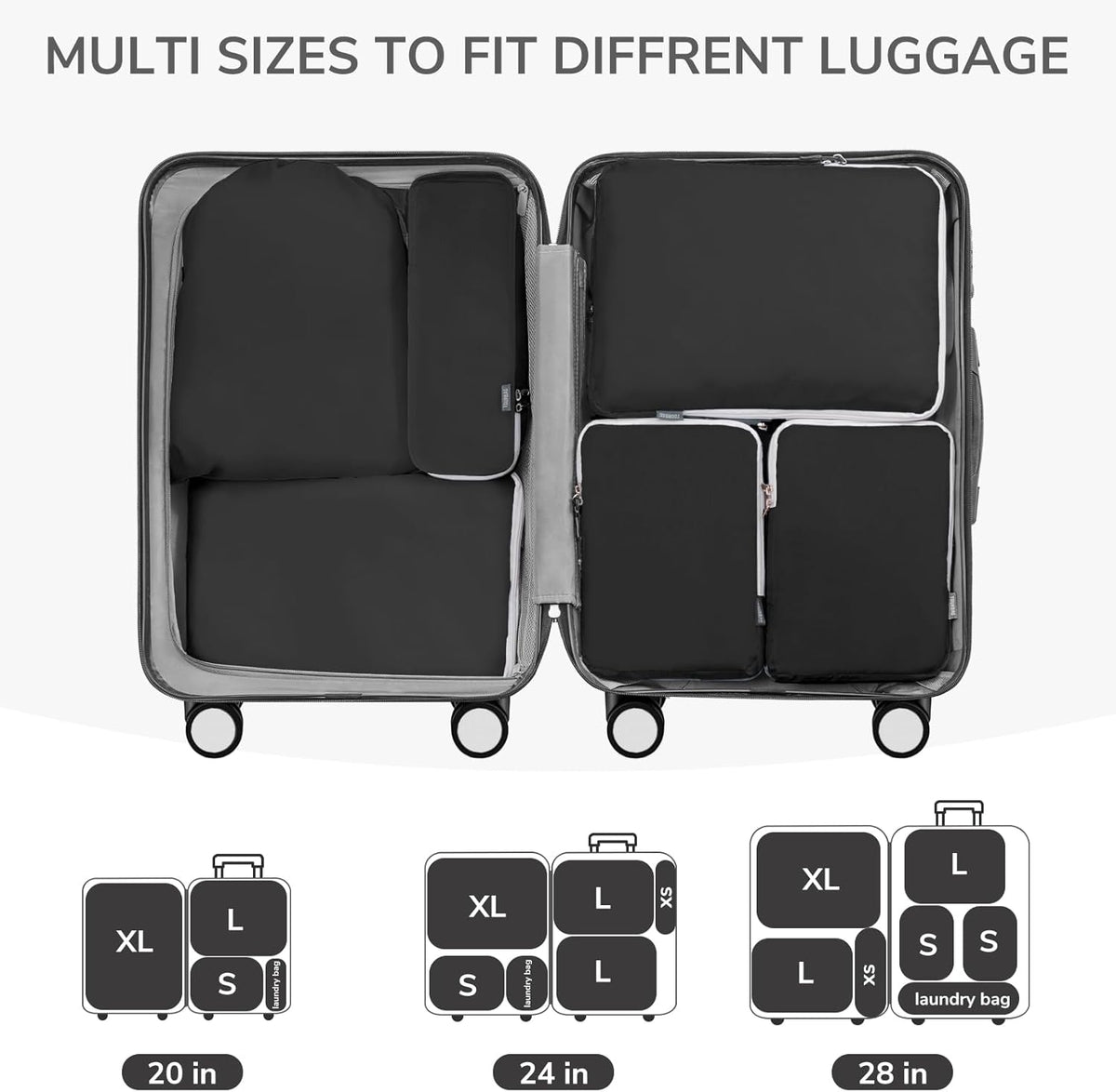 Compression Packing Cubes, 7 Set Packing Cubes Compression, Travel Essentials, Travel Organizer for Shoes, Clothing, Grey