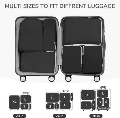 Compression Packing Cubes, 7 Set Packing Cubes Compression, Travel Essentials, Travel Organizer for Shoes, Clothing, Grey